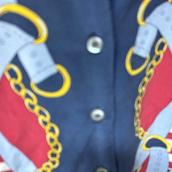 Spencer Jeremy Womens Vintage Blouse Small Blue Printed Silk Flag and Chain - Picture 3 of 7